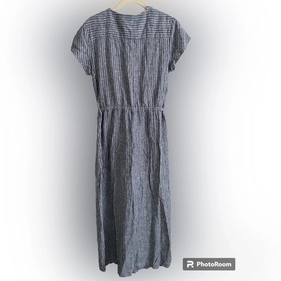 BANANA Republic Linen Striped Blue and White Short Sleeve Midi Wrap Dress Size 2 - Picture 3 of 15